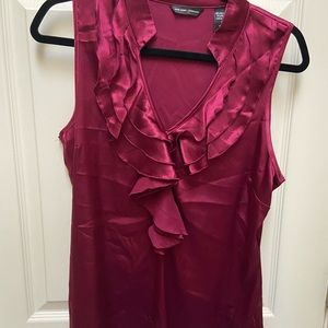 New York & Company Sleeveless Ruffled Maroon Blouse